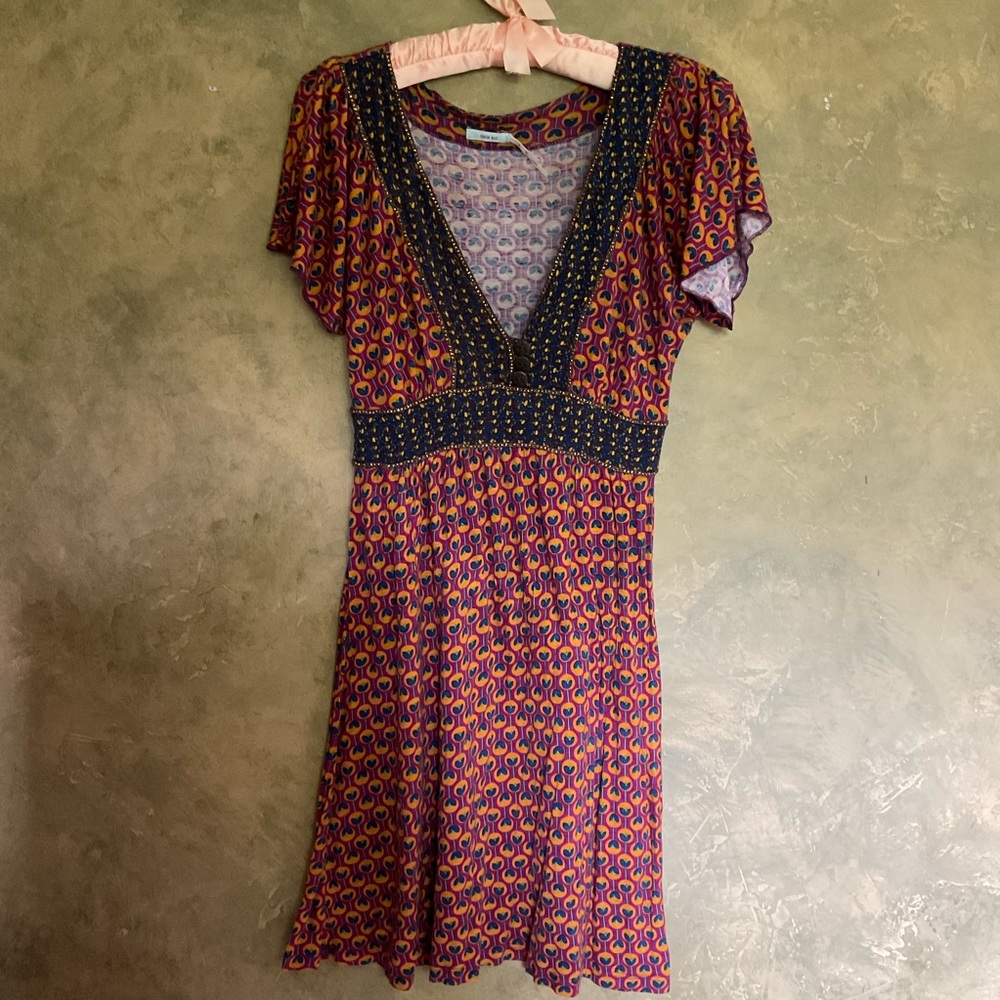 Vintage Y2K Kimchi Blue Bohemian Flutter Sleeve V-neck Mini Dress